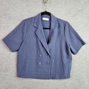 Oak + Fort Women'S Sz S Blue Cropped Short Sleeve Minimalist Top